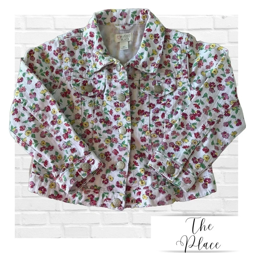 The Children’s Place Girls Floral Jean Jacket Button Down Little Girls Size 4T